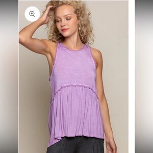 New: POL Sweet And Simple Babydoll Style Lace Trimmed Purple Boho Tank Top• L
